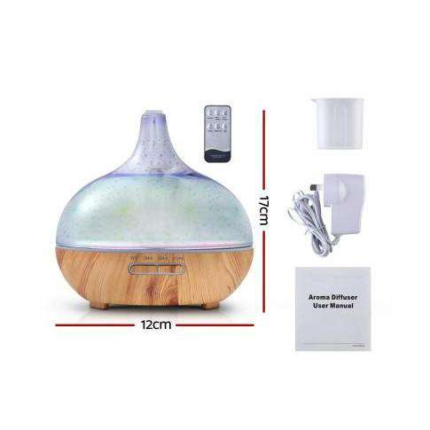 Devanti Diffuser Lightwood Aromatherapy Diffuser 3D LED Night Firework 400ml Remote Control