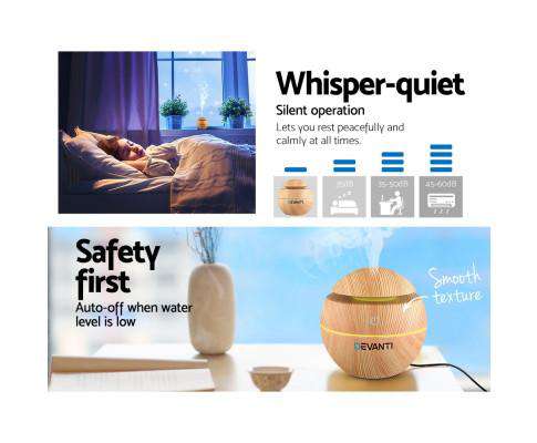 Devanti Diffuser Lightwood Aromatherapy Diffuser Aroma Essential Oils Air Humidifier LED Light 130ml