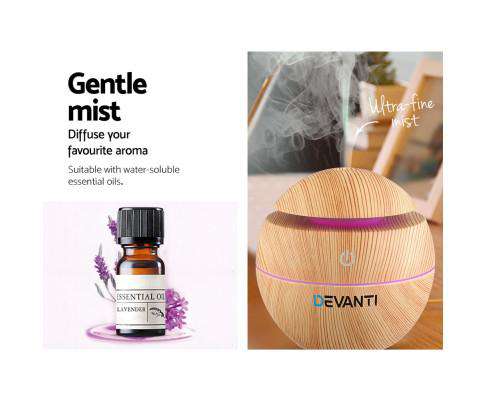 Devanti Diffuser Lightwood Aromatherapy Diffuser Aroma Essential Oils Air Humidifier LED Light 130ml