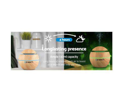 Devanti Diffuser Lightwood Aromatherapy Diffuser Aroma Essential Oils Air Humidifier LED Light 130ml