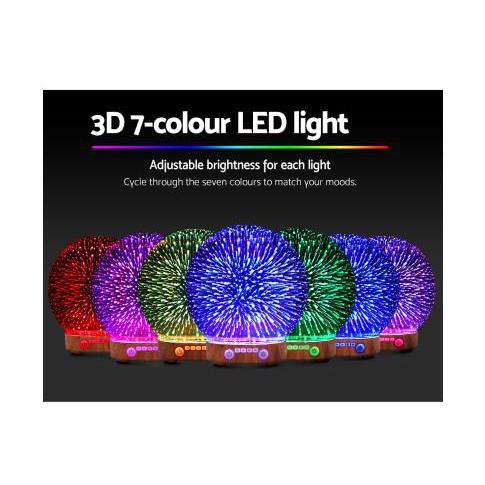 Devanti Diffuser Lightwood Aromatherapy Diffuser Aroma Humidifier Ultrasonic 3D Round Firework Light Oil