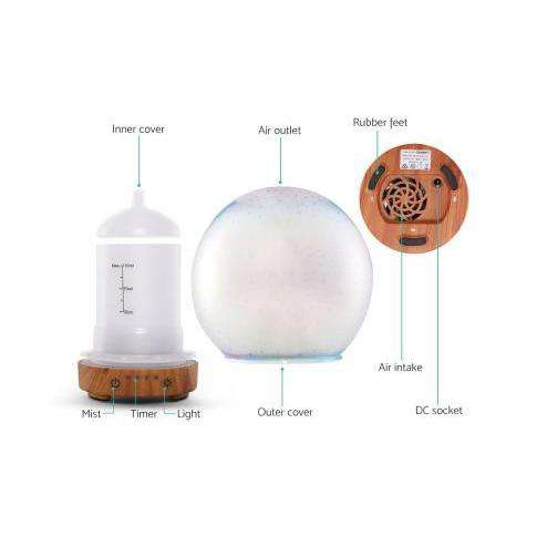 Devanti Diffuser Lightwood Aromatherapy Diffuser Aroma Humidifier Ultrasonic 3D Round Firework Light Oil
