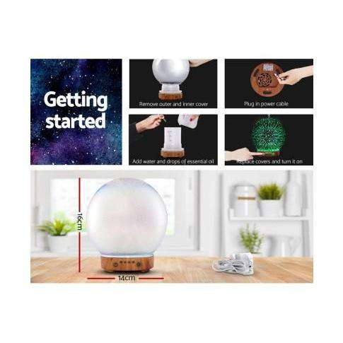 Devanti Diffuser Lightwood Aromatherapy Diffuser Aroma Humidifier Ultrasonic 3D Round Firework Light Oil