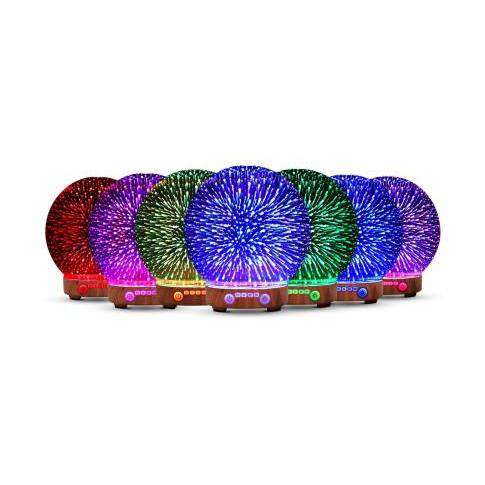 Devanti Diffuser Lightwood Aromatherapy Diffuser Aroma Humidifier Ultrasonic 3D Round Firework Light Oil