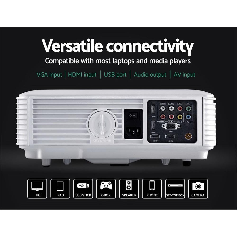 Devanti Projectors Mini Video Projector Portable HD 1080P 2500 Lumens Home Theater USB VGA