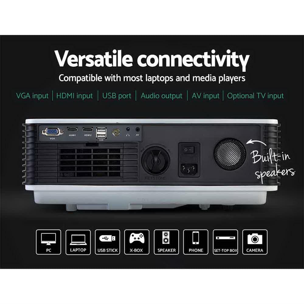 Devanti Projectors Mini Video Projector Portable HD 1080P 3200 Lumens Home USB VGA HDMI