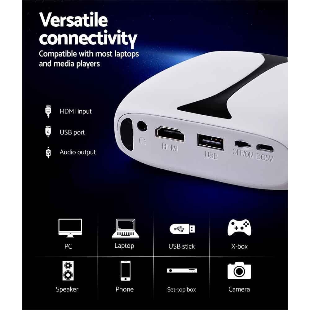 Devanti Projectors Mini Video Projector Wifi USB HDMI Portable 1000 Lumens HD 1080P Home Theater