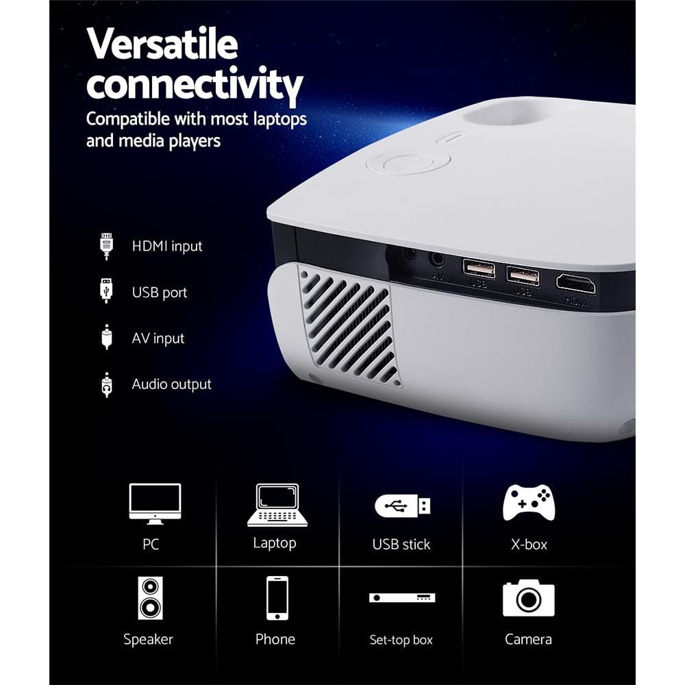 Devanti Projectors Mini Video Projector Wifi USB HDMI Portable 2000 Lumens HD 1080P Home Theater White