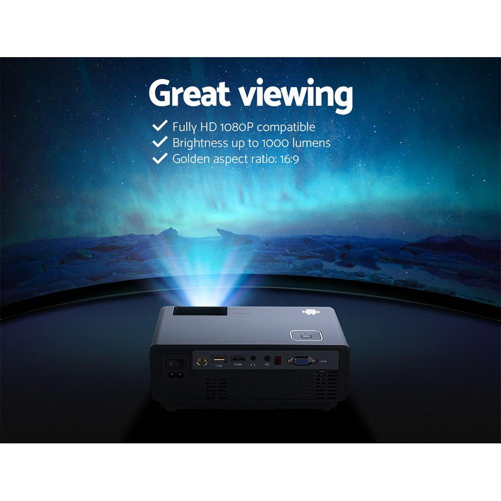 Devanti Projectors Mini Video Projector Wifi USB Portable 1000 Lumens HD 1080P Home Theater