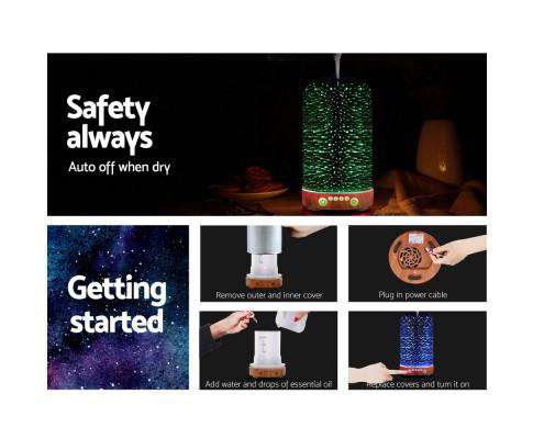 Devanti Diffuser Multi Colour Aromatherapy Diffuser Aroma Humidifier Ultrasonic 3D Light Essential Oil