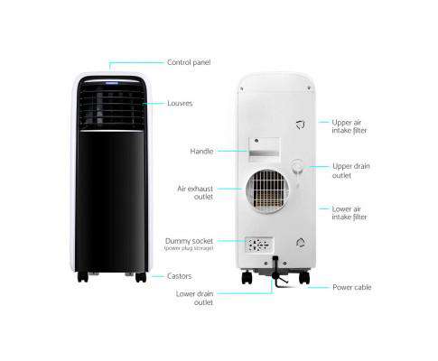 Devanti Air Conditioner Portable Air Conditioner Cooling Mobile Fan Cooler Dehumidifier White 2500W