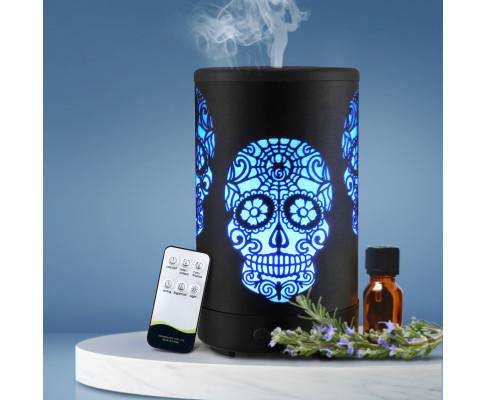 Devanti Diffuser Skull Print Ultraconic Aromatherapy Diffuser Aroma Oil Air Humidifier Halloween