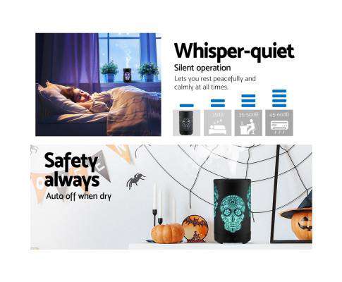 Devanti Diffuser Skull Print Ultraconic Aromatherapy Diffuser Aroma Oil Air Humidifier Halloween