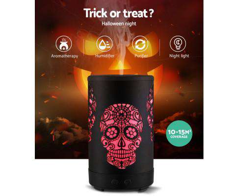 Devanti Diffuser Skull Print Ultraconic Aromatherapy Diffuser Aroma Oil Air Humidifier Halloween