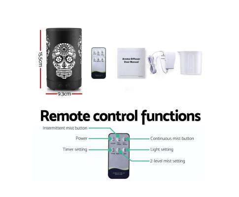 Devanti Diffuser Skull Print Ultraconic Aromatherapy Diffuser Aroma Oil Air Humidifier Halloween