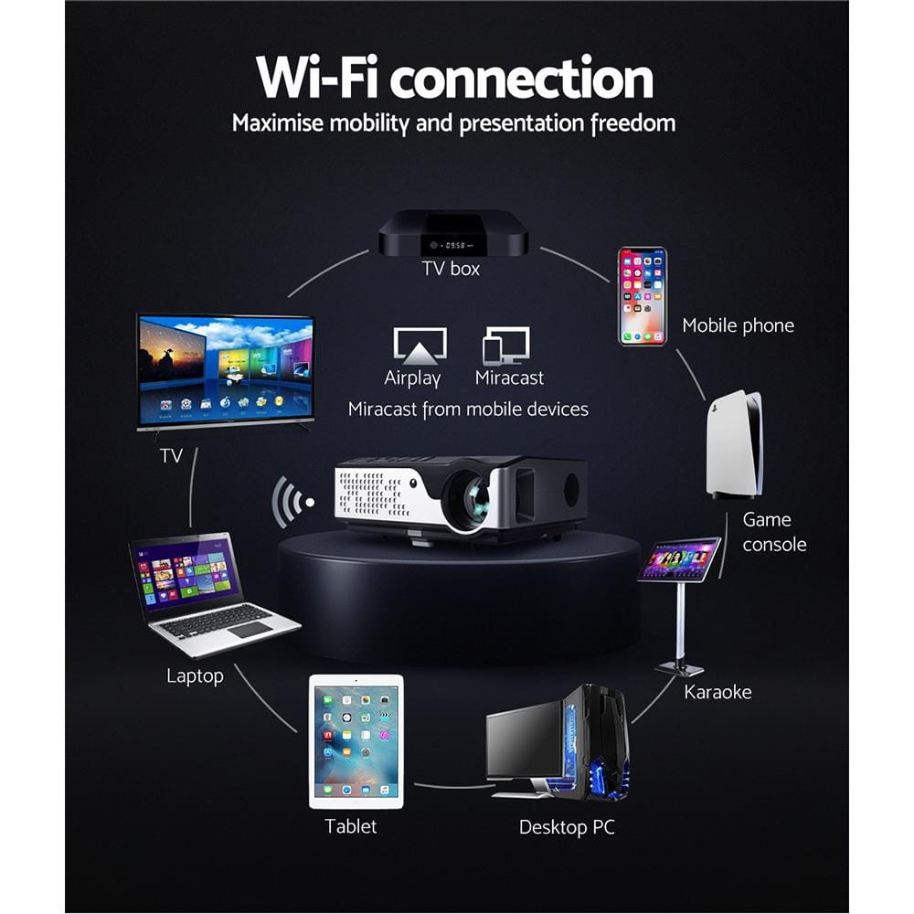 Devanti Projectors Video Projector Wifi USB Portable 4000 Lumens HD 1080P Home Theater Black