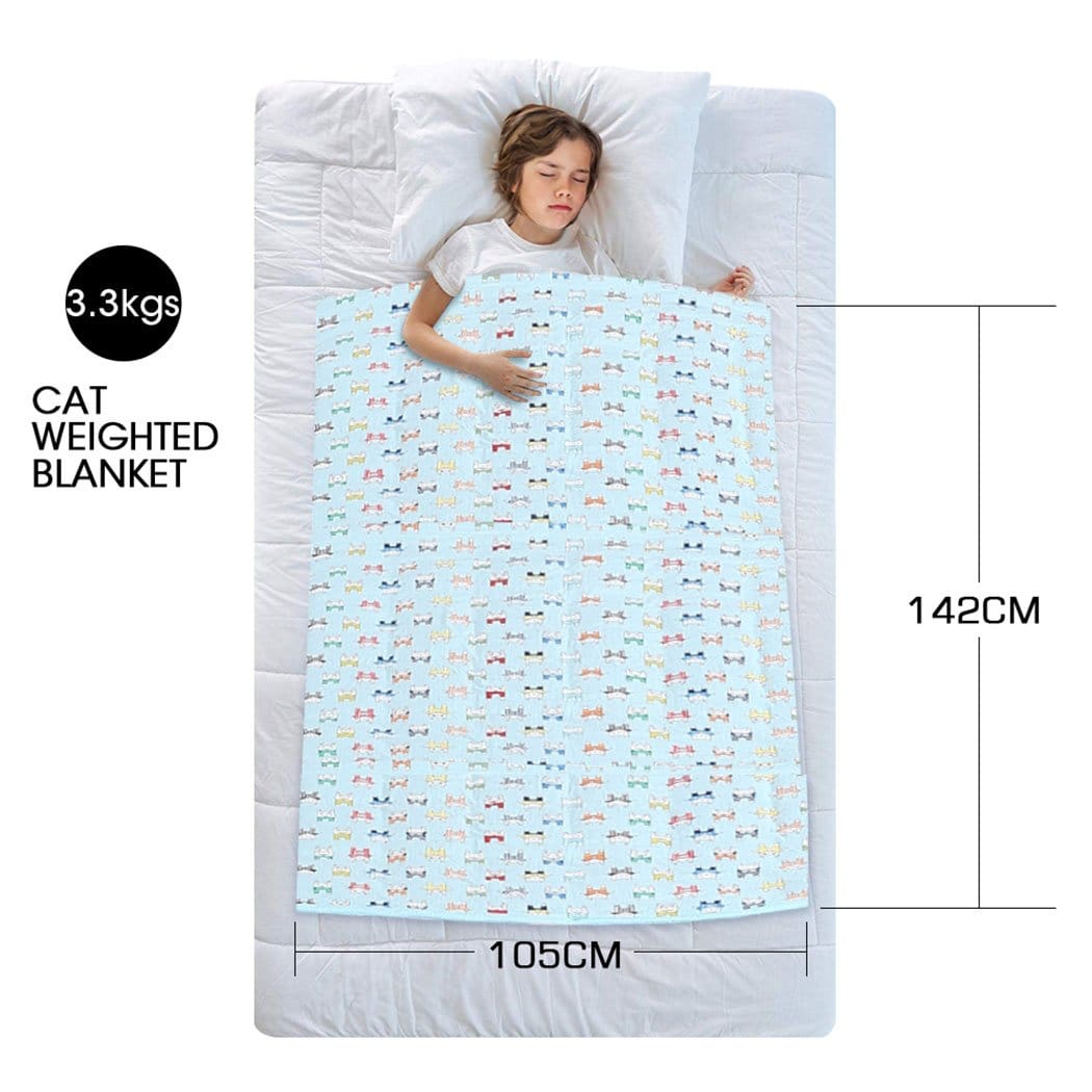 Dreamz Weighted Blanket 142x105cm Kids Cotton Weighted Blanket Lap Pad Cartoon Print Cover Blue