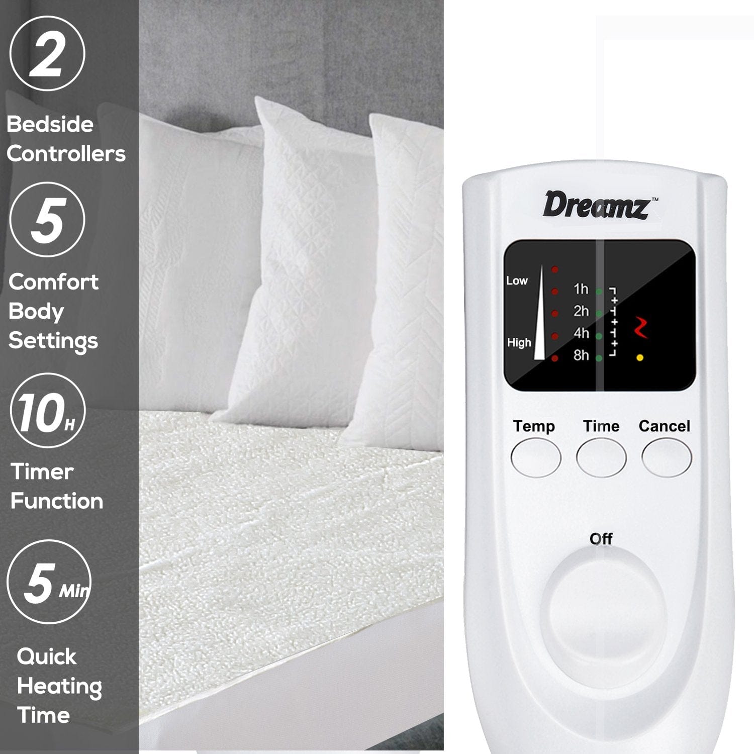 Dreamz Electric Blanket 2x 450 GSM Fleecy Electric Blanket Heated Warm Winter Fitted Queen Size