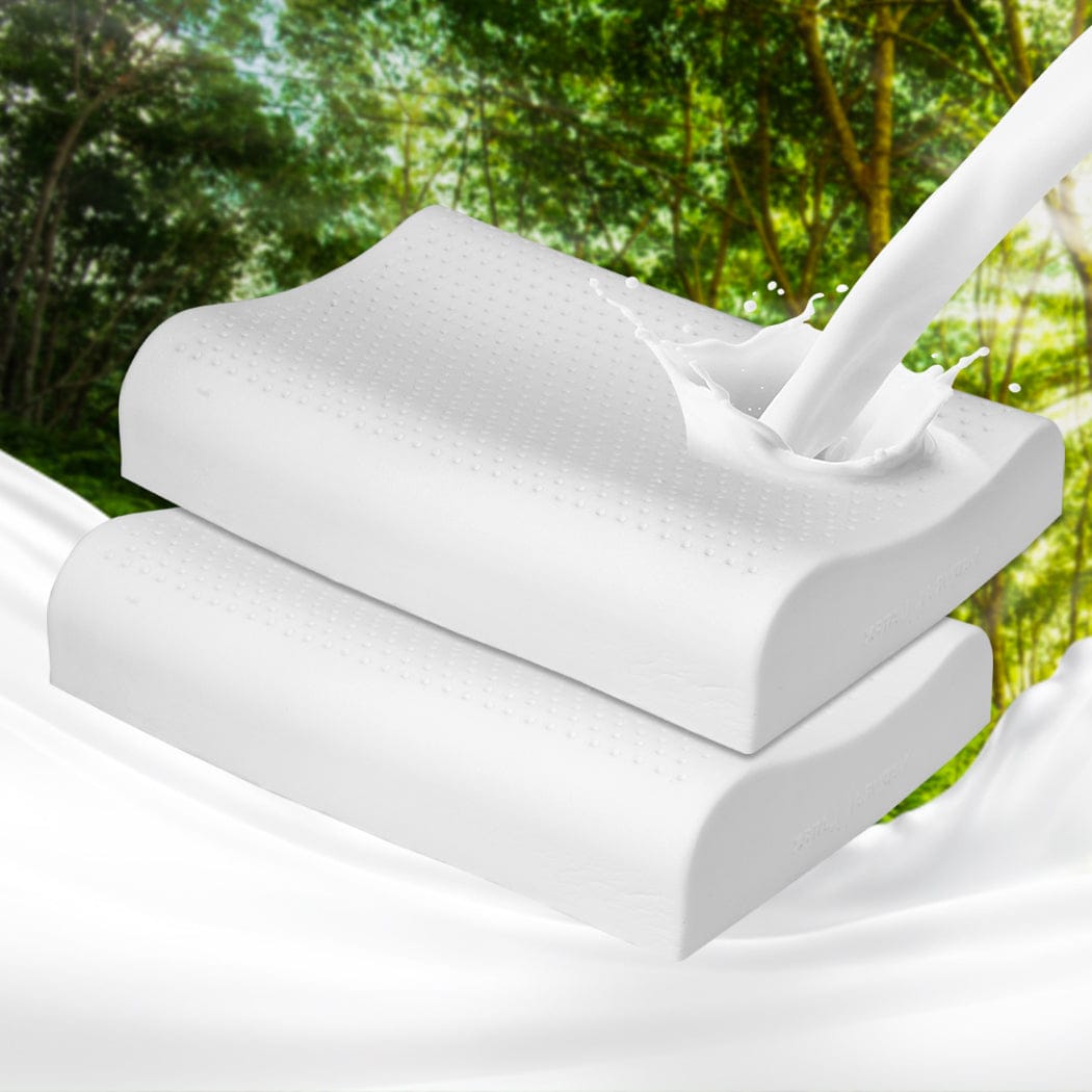 Dreamz Pillows/Cushions 2x Natural Latex Pillow Removable Cover Memory Down Luxurious B-shape