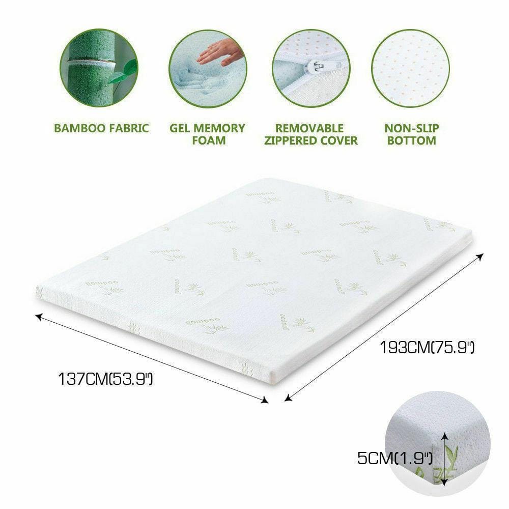Dreamz Weighted Blanket 5cm Thickness Cool Gel Memory Foam Mattress Topper Bamboo Fabric Double