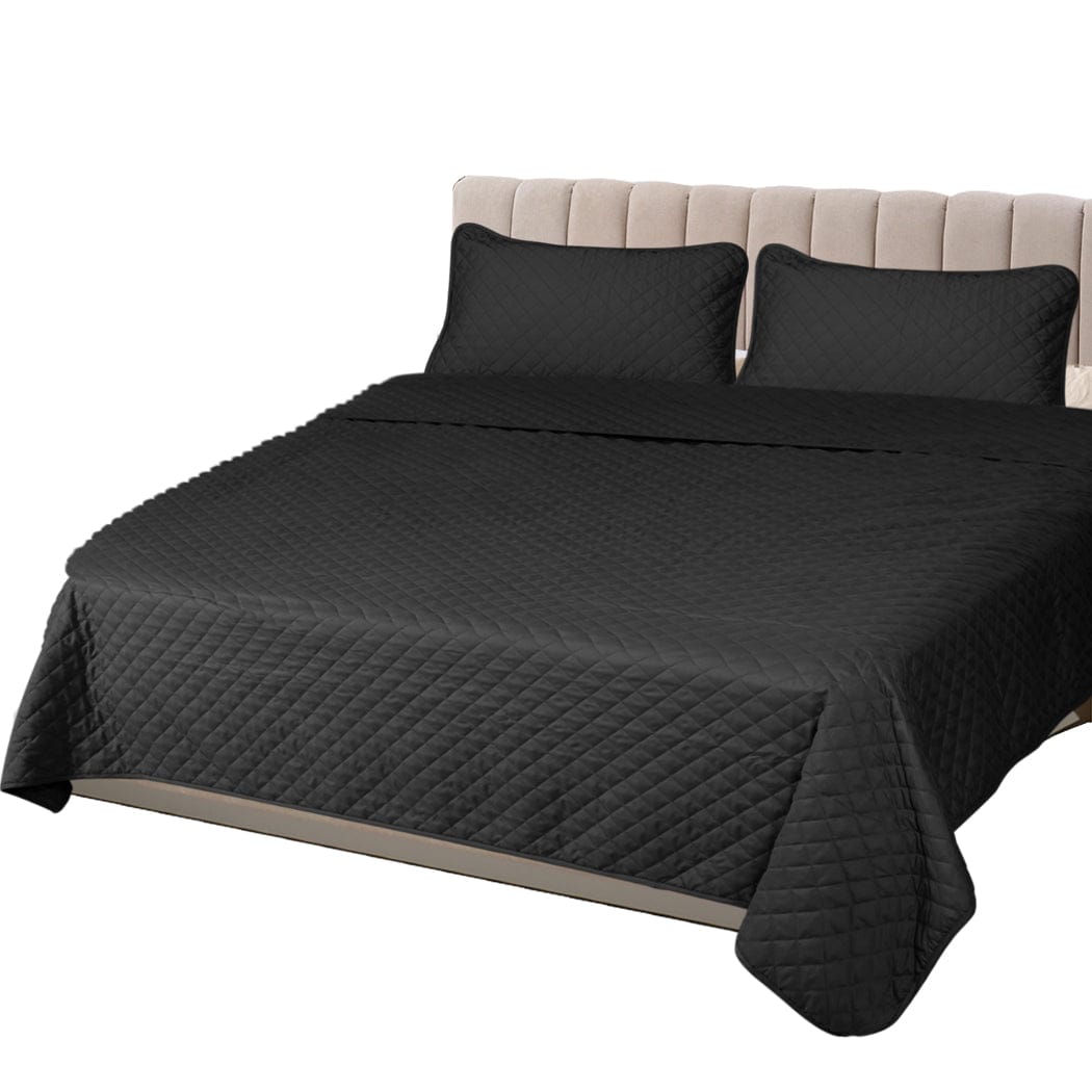 Dreamz Blanket Bedspread Coverlet Set Quilted Comforter Soft Pillowcases King Dark Grey
