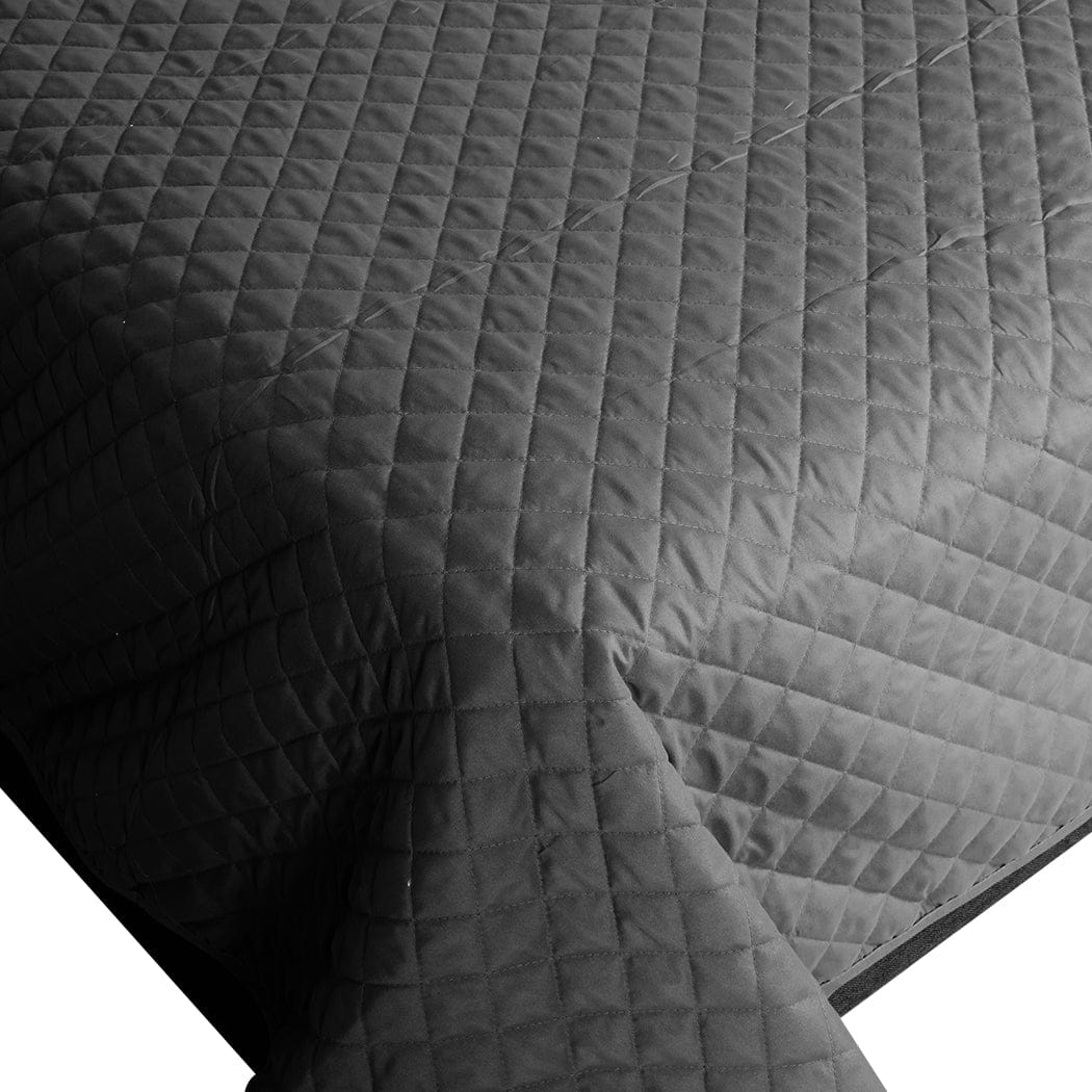 Dreamz Blanket Bedspread Coverlet Set Quilted Comforter Soft Pillowcases Queen Dark Grey