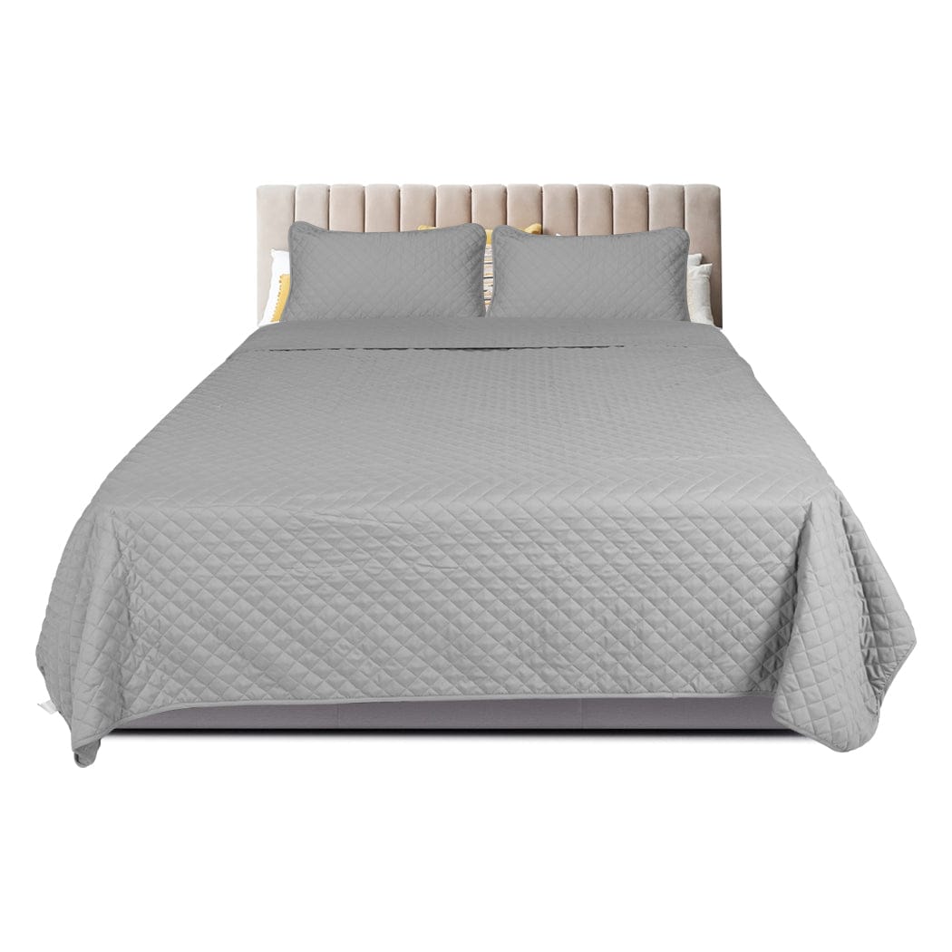 Dreamz Blanket Bedspread Coverlet Set Quilted Comforter Soft Pillowcases Queen Grey