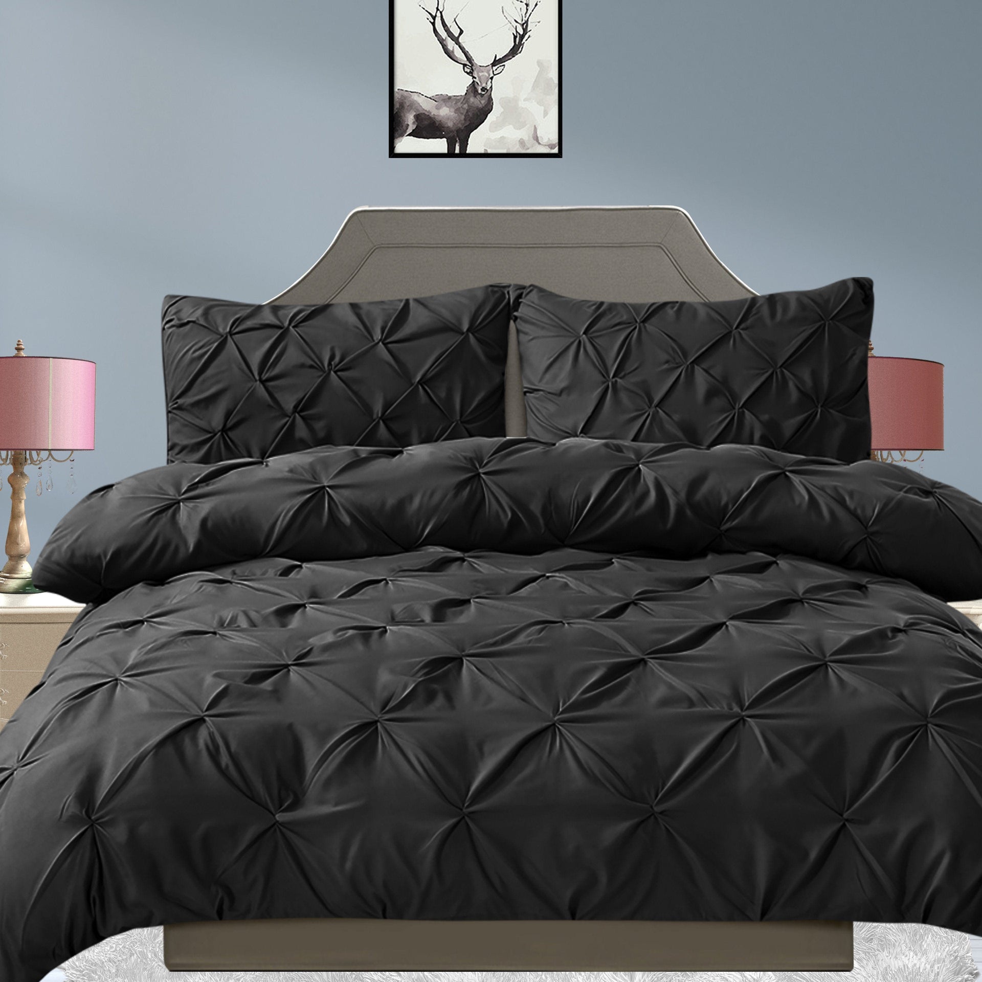 Dreamz Quilt Cover Diamond Pintuck Duvet Cover Pillow Case Set in Queen Size in Black