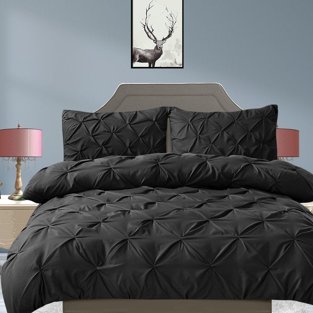 Dreamz Quilt Cover Diamond Pintuck Duvet Cover Pillow Case Set in Super King Size in Black