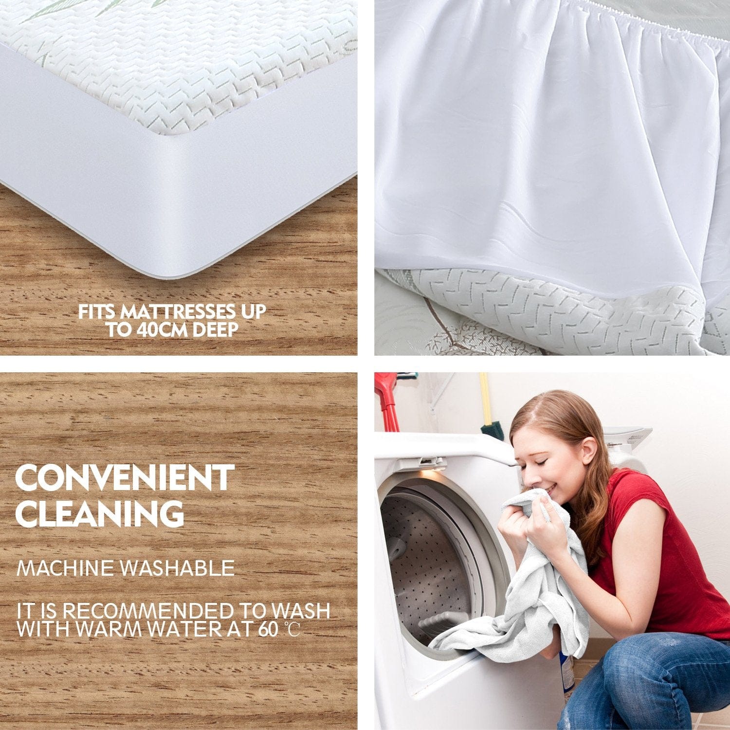 Dreamz Mattress Protector Fitted Waterproof Mattress Protector with Bamboo Fibre Cover Double Size