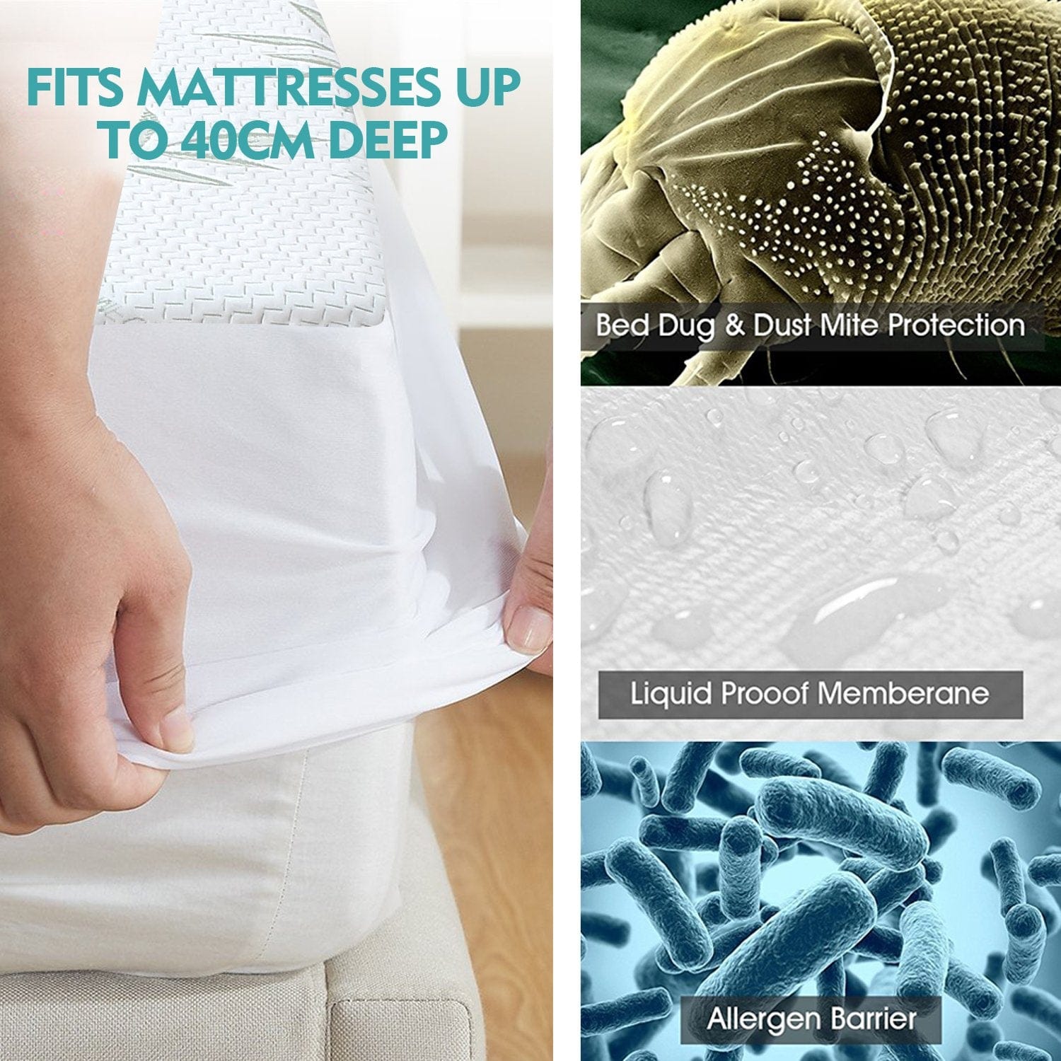Dreamz Mattress Protector Fitted Waterproof Mattress Protector with Bamboo Fibre Cover Double Size
