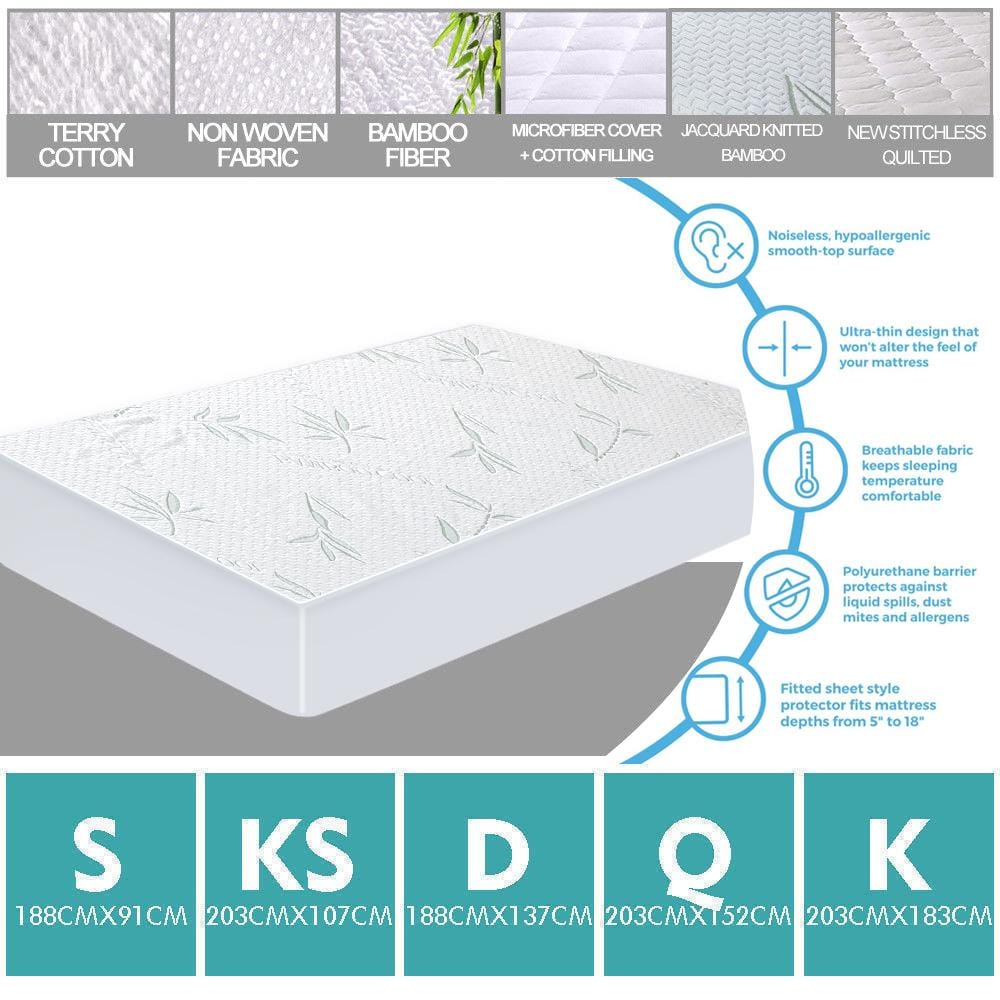 Dreamz Mattress Protector Fitted Waterproof Mattress Protector with Bamboo Fibre Cover King Single