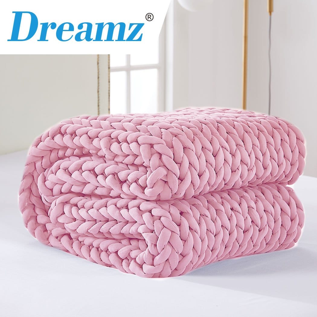 Dreamz Weighted Blanket Knitted Weighted Blanket Chunky Bulky Knit Throw Blanket 6.5KG Pink