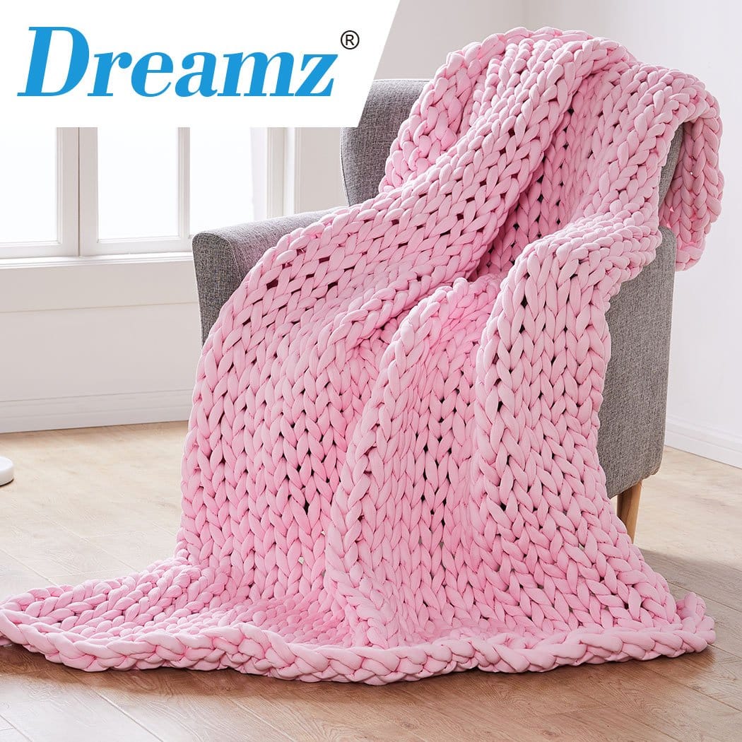 Dreamz Weighted Blanket Knitted Weighted Blanket Chunky Bulky Knit Throw Blanket 6.5KG Pink