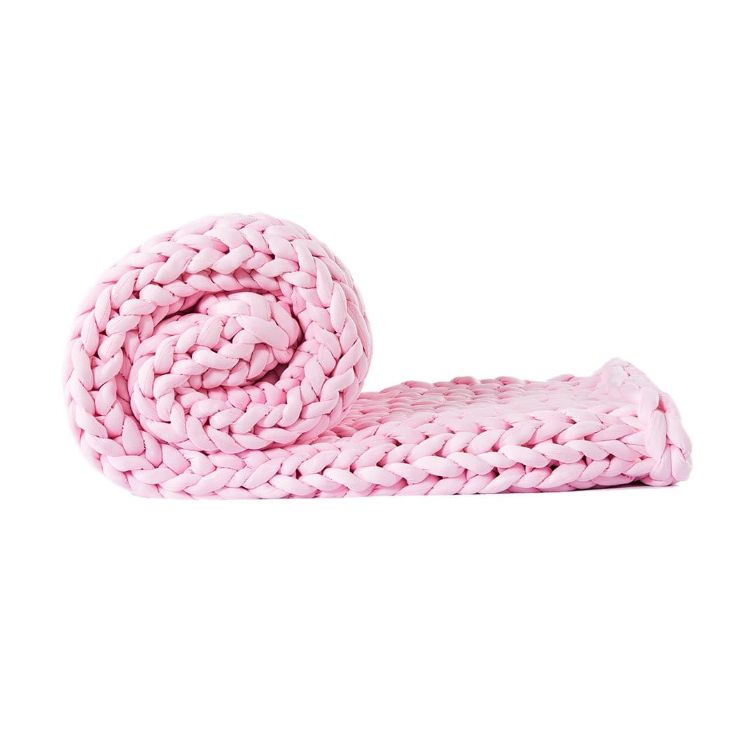 Dreamz Weighted Blanket Knitted Weighted Blanket Chunky Bulky Knit Throw Blanket 6.5KG Pink