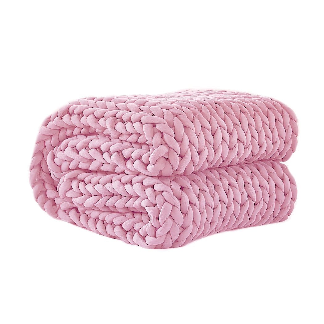 Dreamz Weighted Blanket Knitted Weighted Blanket Chunky Bulky Knit Throw Blanket 6.5KG Pink