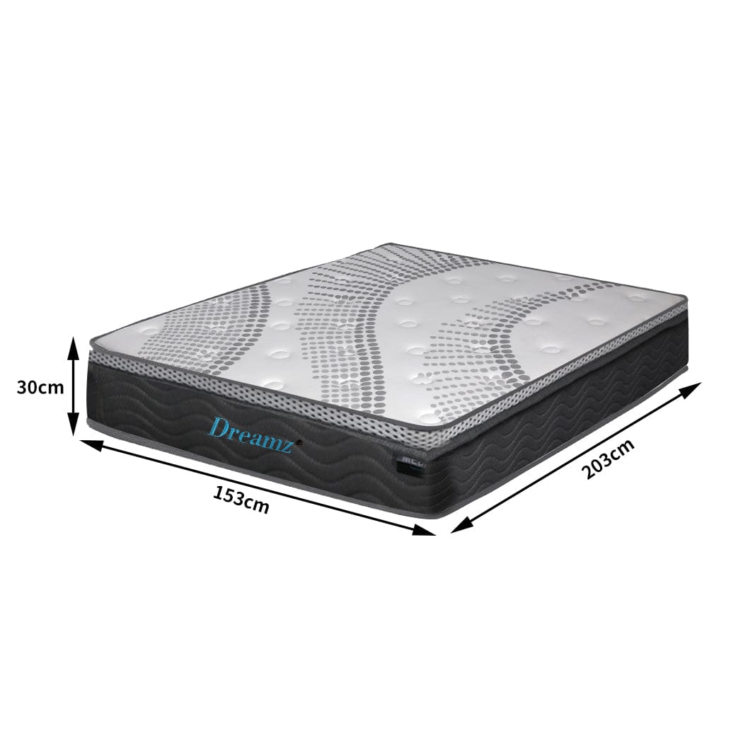 Dreamz Mattresses Pocket Spring Mattress Cool Gel Memory Foam  Euro Top Medium Soft 30CM - QUEEN