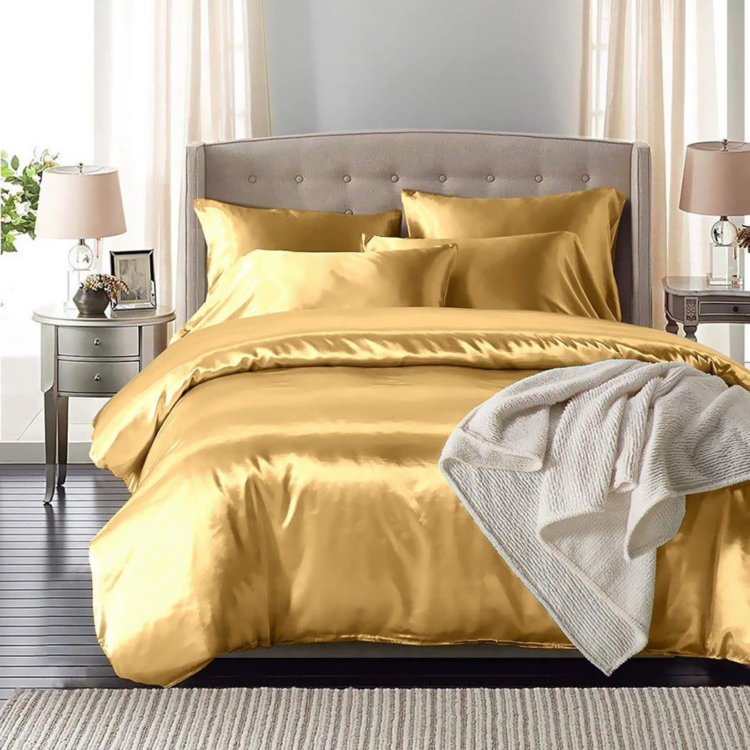 Dreamz Bed Sheets Silk Satin Quilt Duvet Cover Set in King Size in Champagne Colour