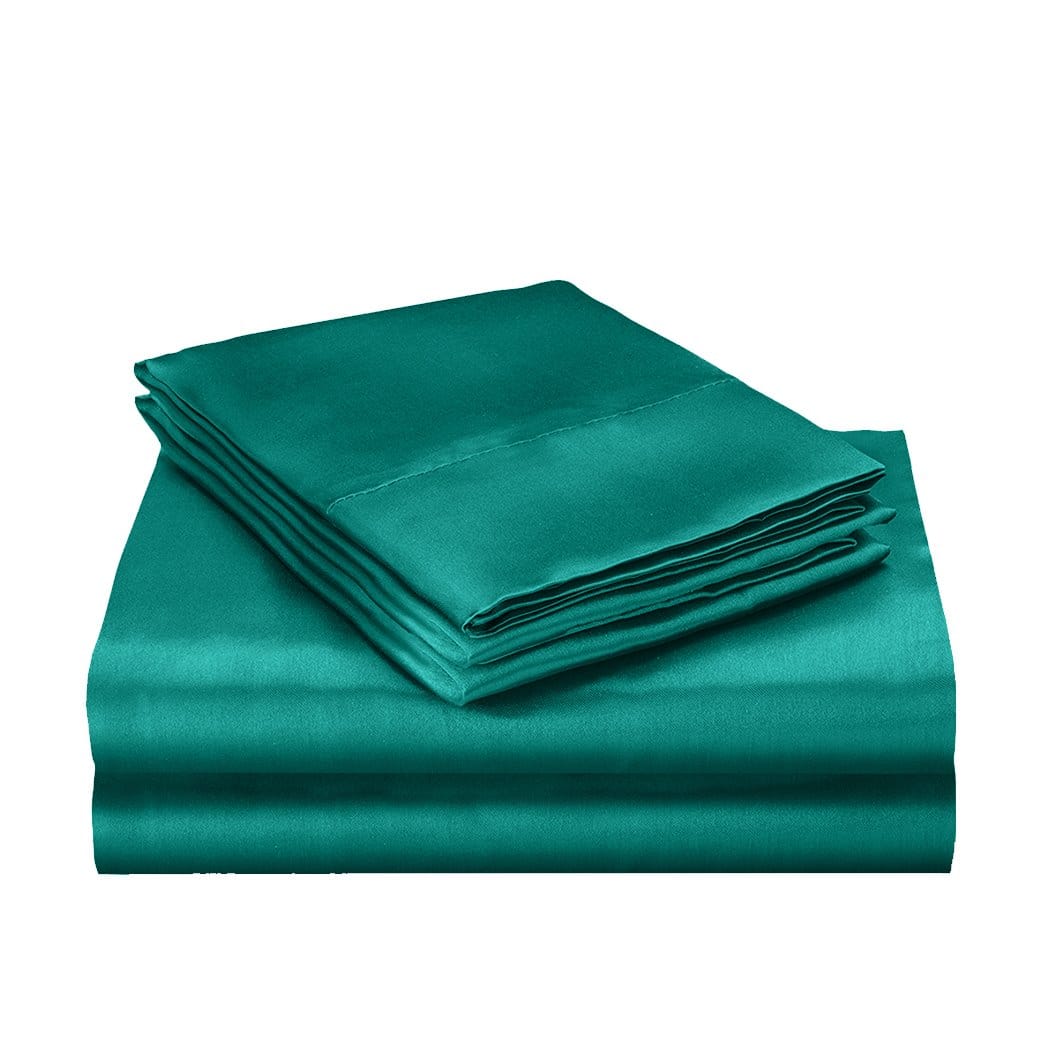 Dreamz Bed Sheets Silk Satin Quilt Duvet Cover Set in Queen Size in Teal Colour