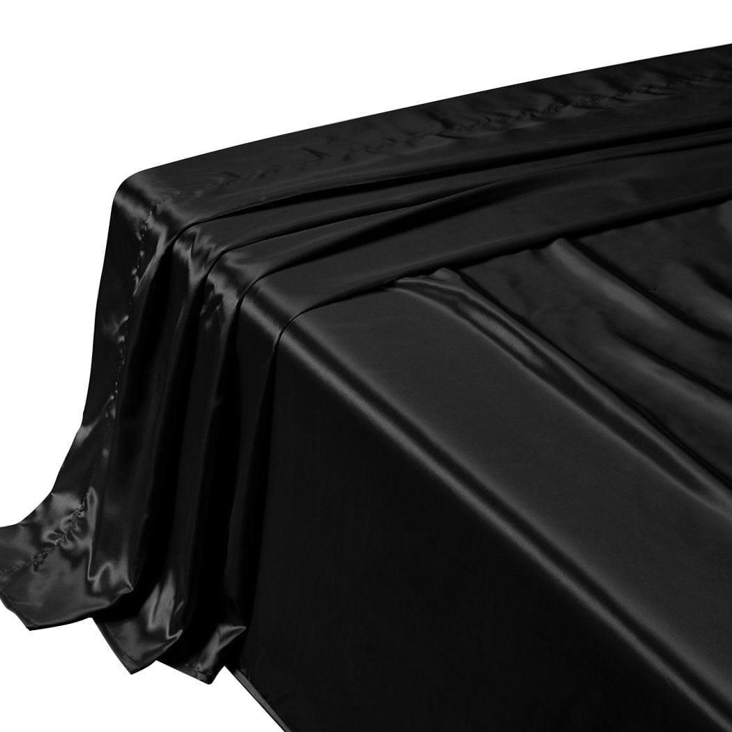 Dreamz Bed Sheets Silk Satin Quilt Duvet Cover Set in Single Size in Black Colour