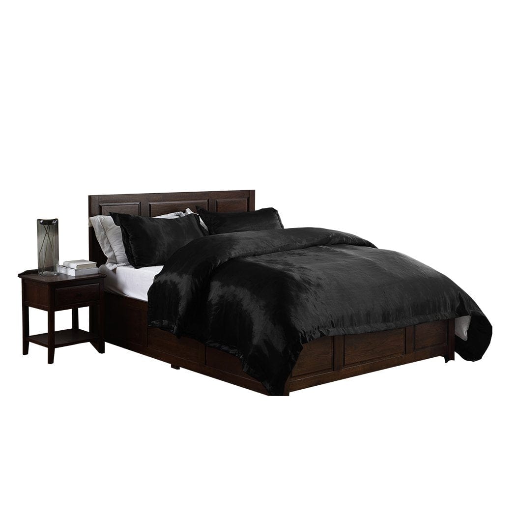 Dreamz Bed Sheets Silk Satin Quilt Duvet Cover Set in Single Size in Black Colour