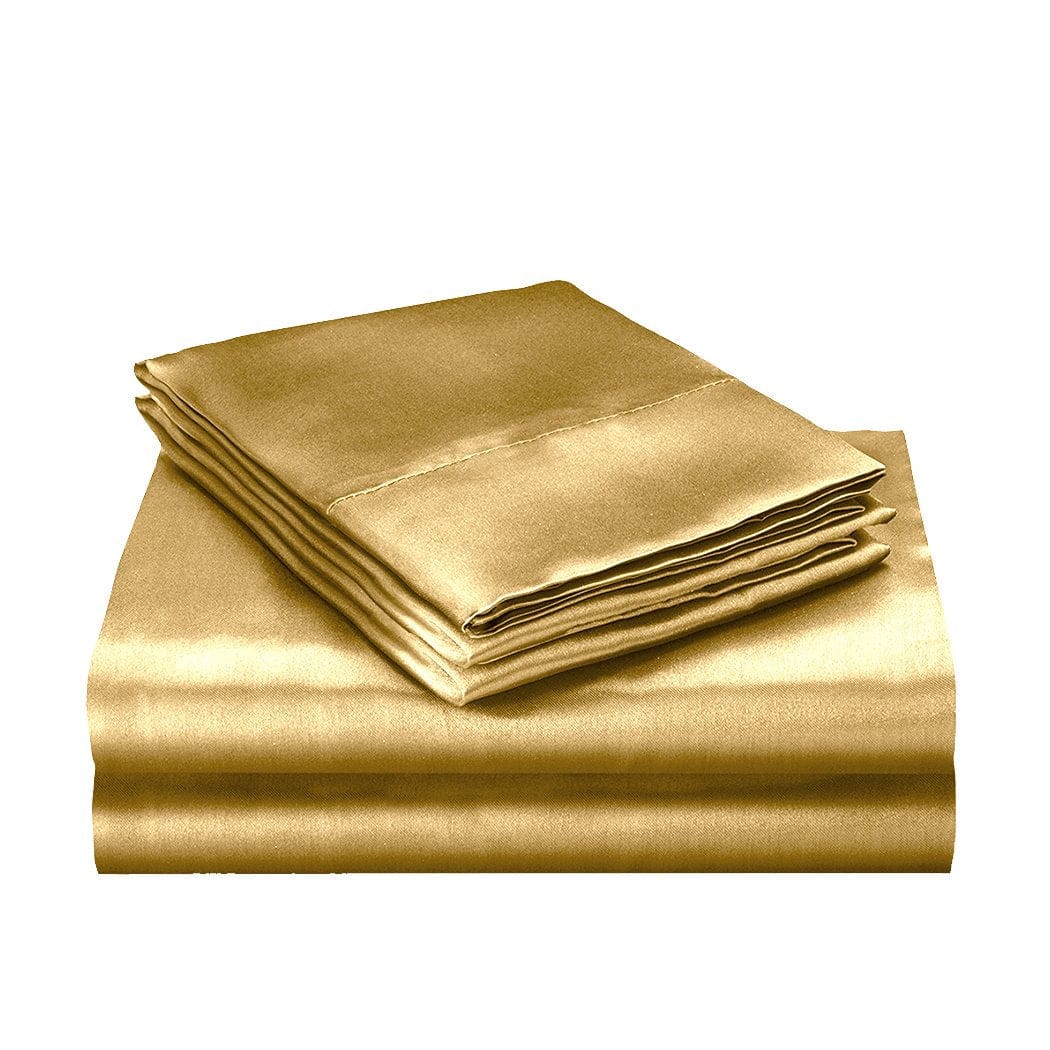 Dreamz Bed Sheets Silk Satin Quilt Duvet Cover Set in Single Size in Champagne Colour