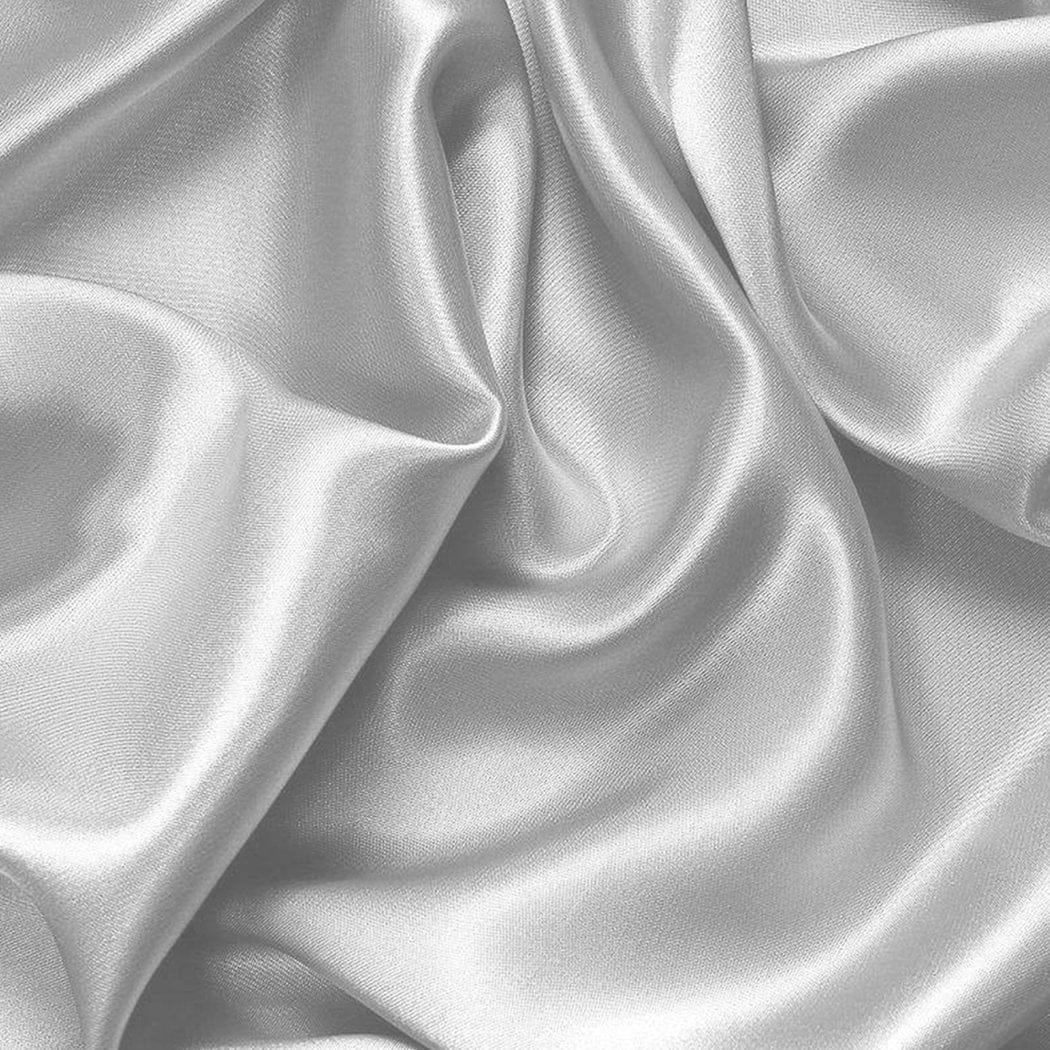 Dreamz Bed Sheets Silk Satin Quilt Duvet Cover Set in Single Size in Silver Colour