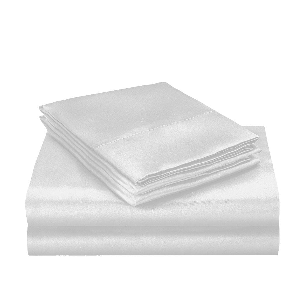 Dreamz Bed Sheets Silk Satin Quilt Duvet Cover Set in Single Size in Silver Colour