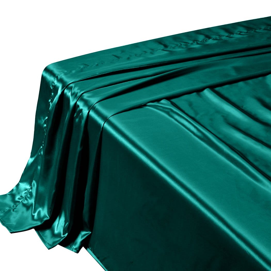 Dreamz Bed Sheets Silk Satin Quilt Duvet Cover Set in Single Size in Teal Colour