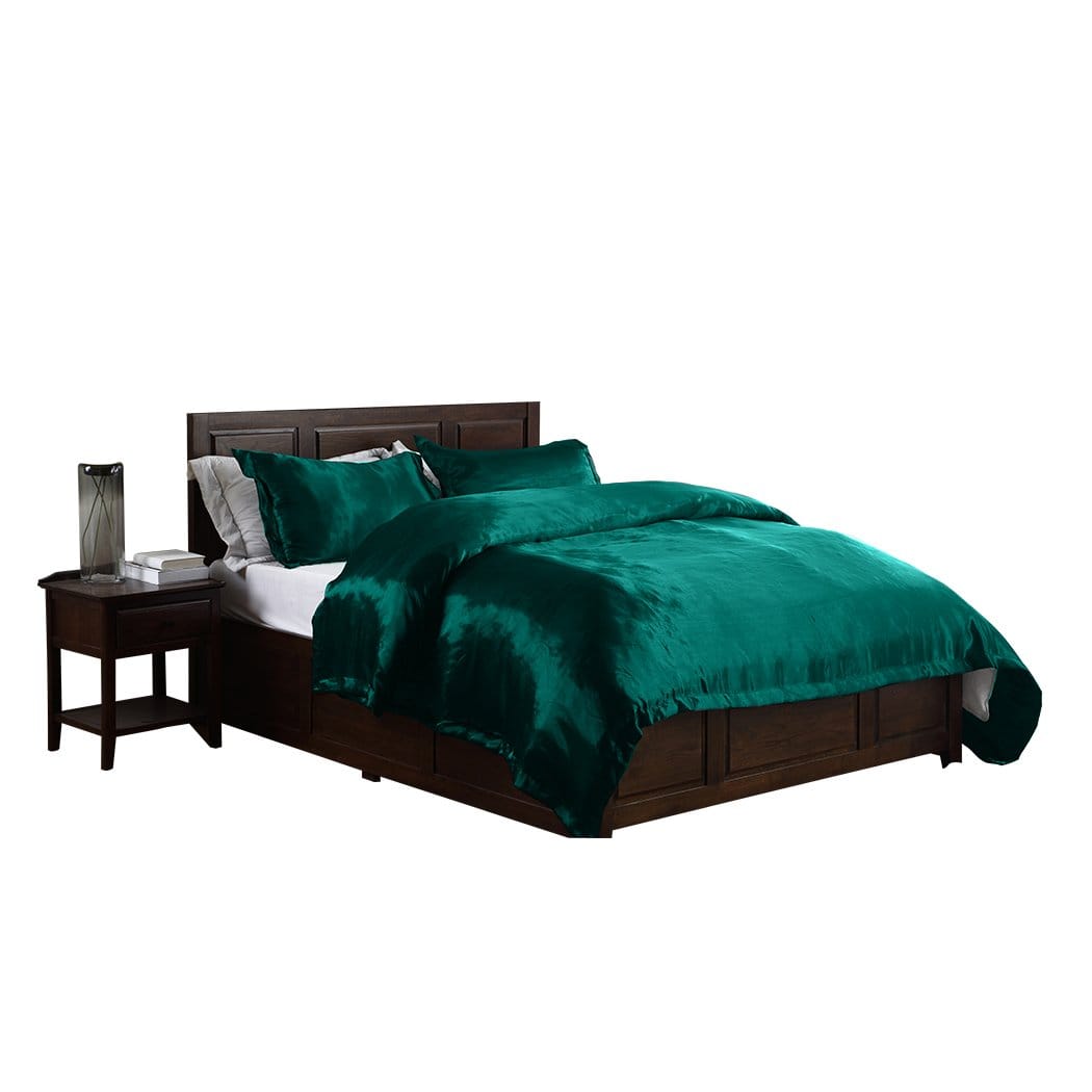 Dreamz Bed Sheets Silk Satin Quilt Duvet Cover Set in Single Size in Teal Colour