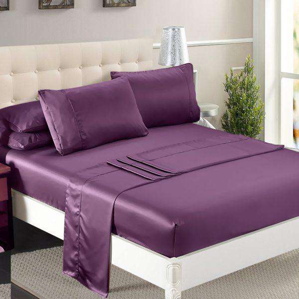 Dreamz Bed Sheets ULTRA SOFT SILKY SATIN BED SHEET SET - PURPLE