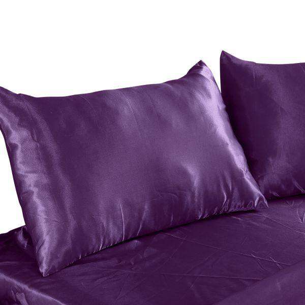 Dreamz Bed Sheets ULTRA SOFT SILKY SATIN BED SHEET SET - PURPLE