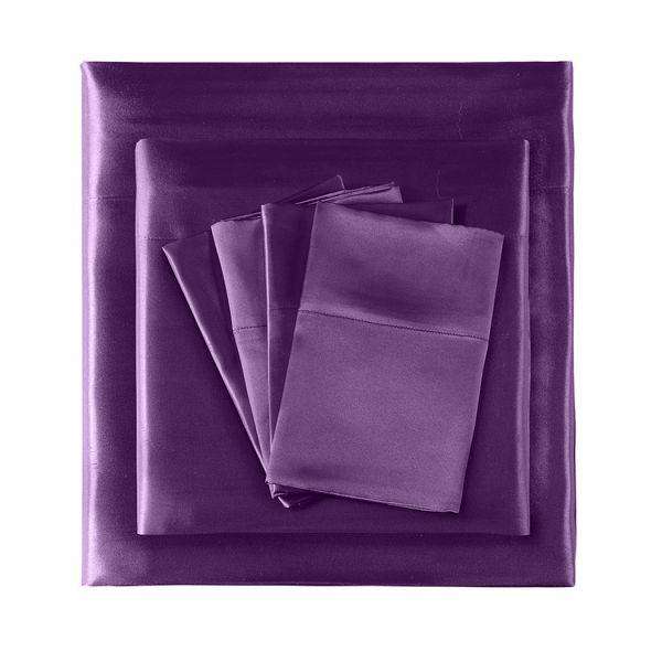 Dreamz Bed Sheets ULTRA SOFT SILKY SATIN BED SHEET SET - PURPLE