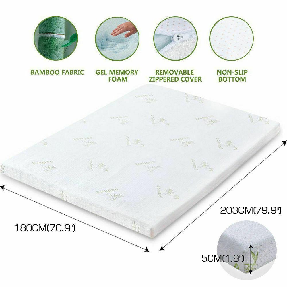 5cm Thickness Cool Gel Memory Foam Mattress Topper Bamboo Fabric King Dreamz